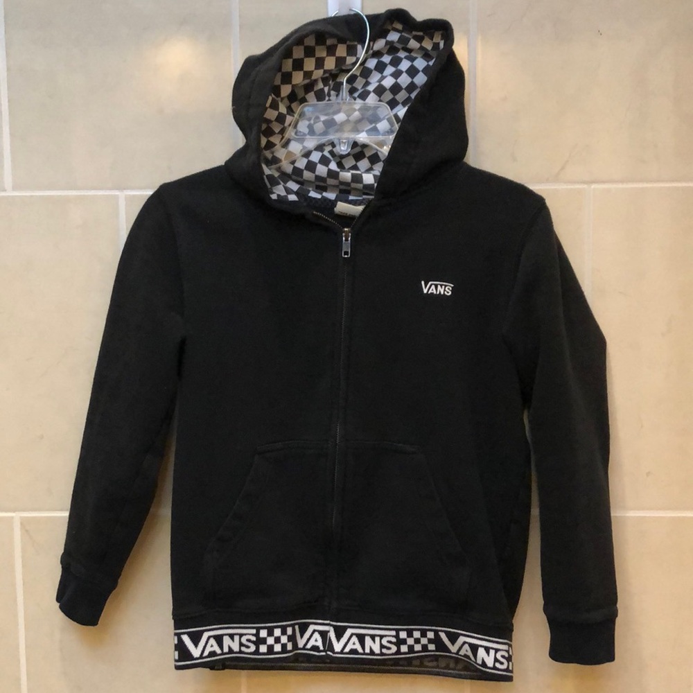 Vans Full Zip Checkered Hoodie Sz Small 3/4 Sleeve